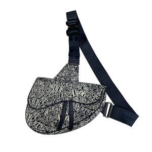 CHRISTIAN DIOR x SHAWN STUSSY 2020 Men's Navy Blue & White Logo Grained Leather